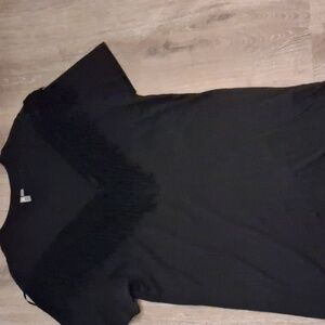 ASOS Black Fringe Detail Short Sleeve Top